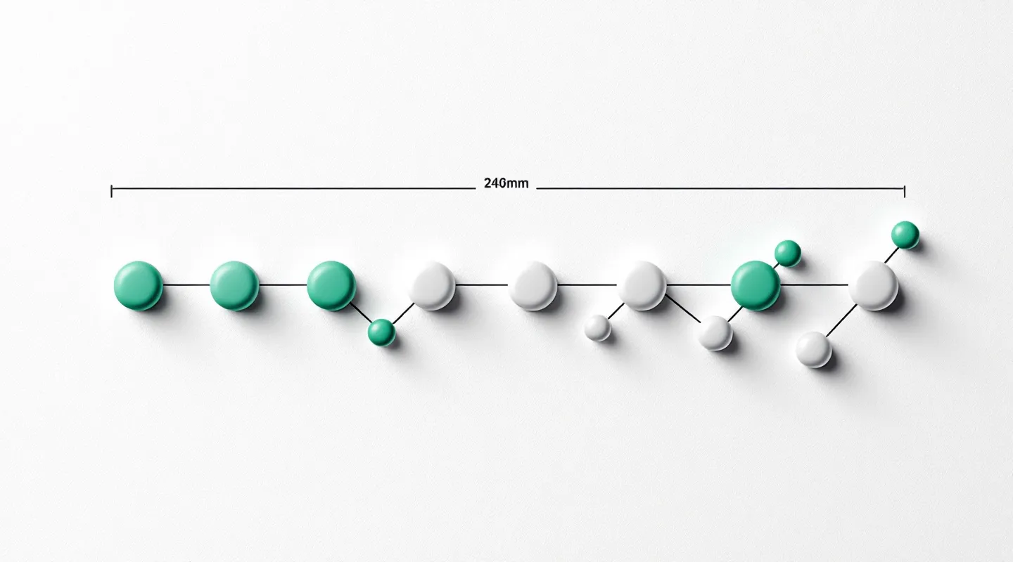 Dashboard schematic of the 15-residue BPC-157 peptide chain rendered as connected circular nodes