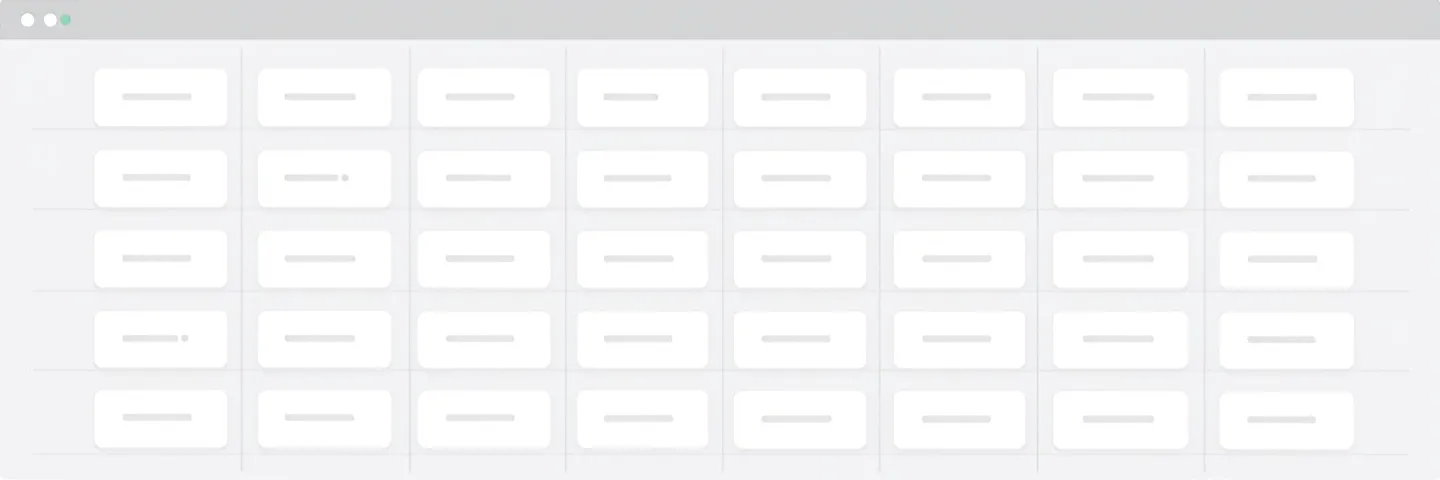 Dashboard grid of twenty small reference cards with green blue and amber status indicators
