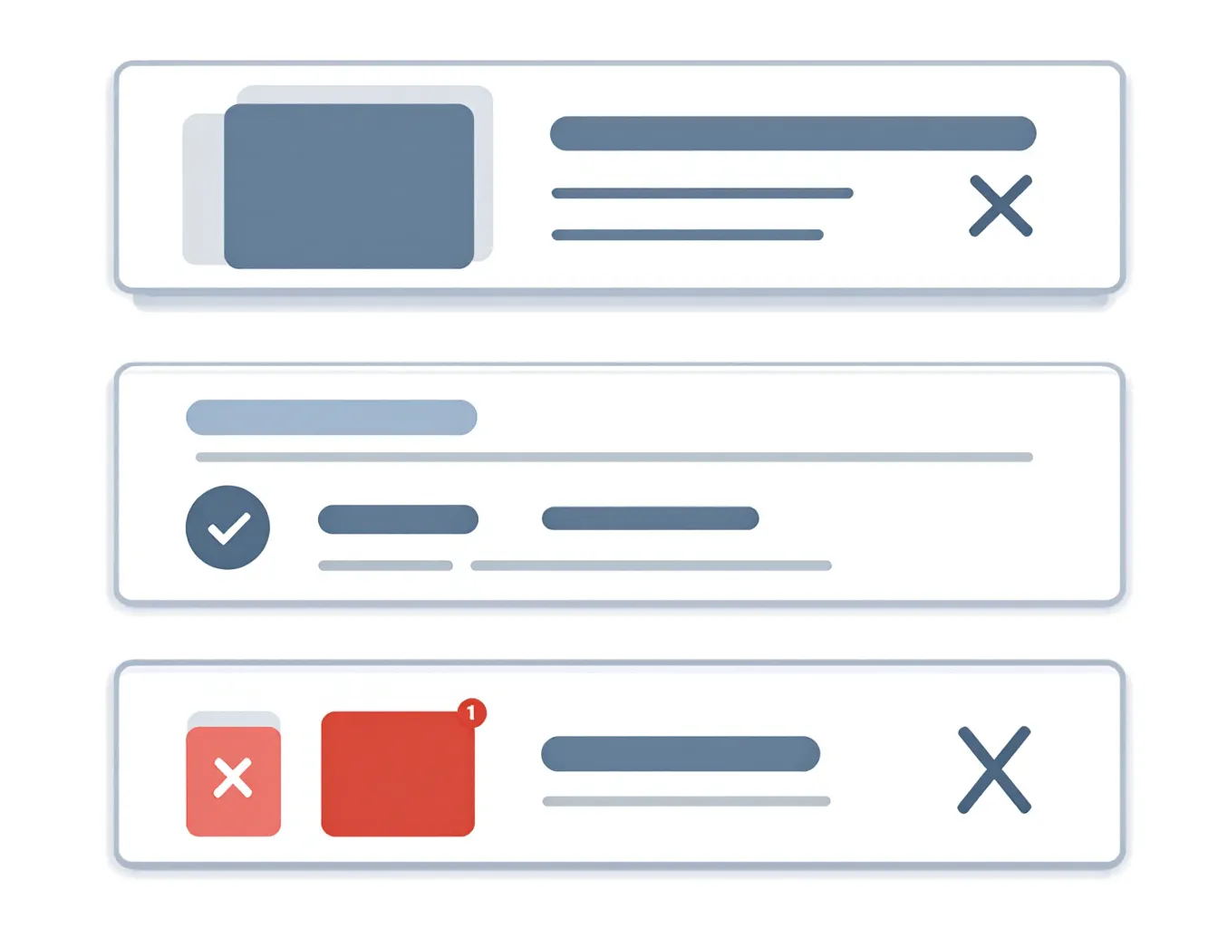 Dashboard status-card stack showing three blue human-pilot cards and one red not-FDA-approved card